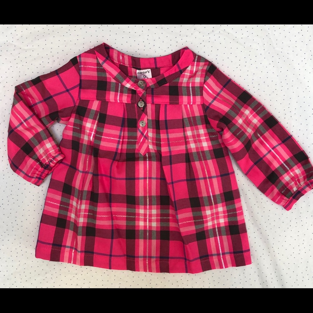 Carters Pink Plaid Dress long sleeve